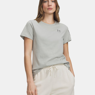 Under Armour Freedom Flag Women's Short Sleeve T-Shirt (Titanium/Clay Green) Size XL