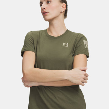 Under Armour Freedom Flag Women's Short Sleeve T-Shirt (Marine OD Green/Desert Sand) Size M