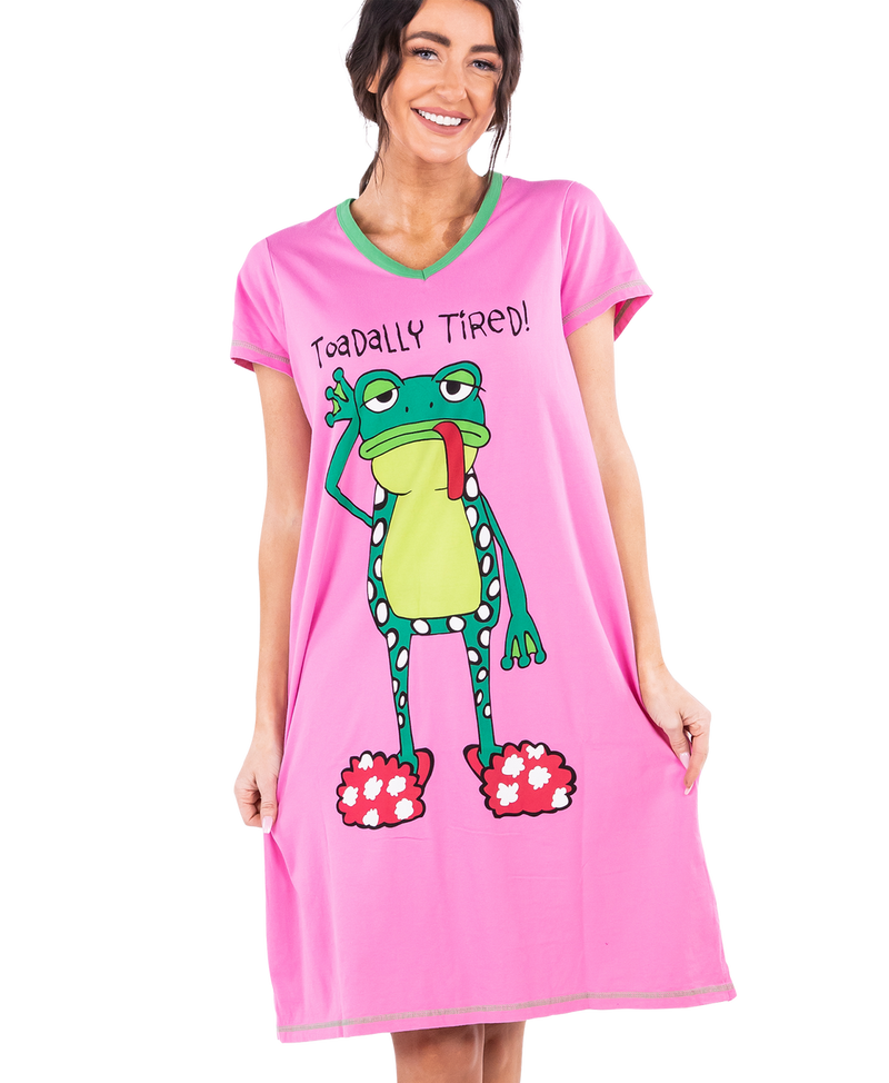 Load image into Gallery viewer, Toadally Tired Women&#39;s V-neck Nightshirt L/XL
