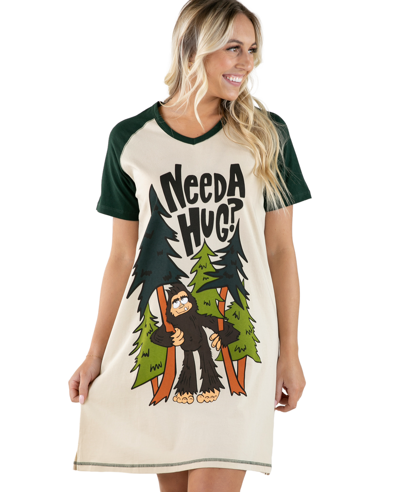 Load image into Gallery viewer, Need a Hug Bigfoot Women&#39;s V-Neck Nightshirt L/XL
