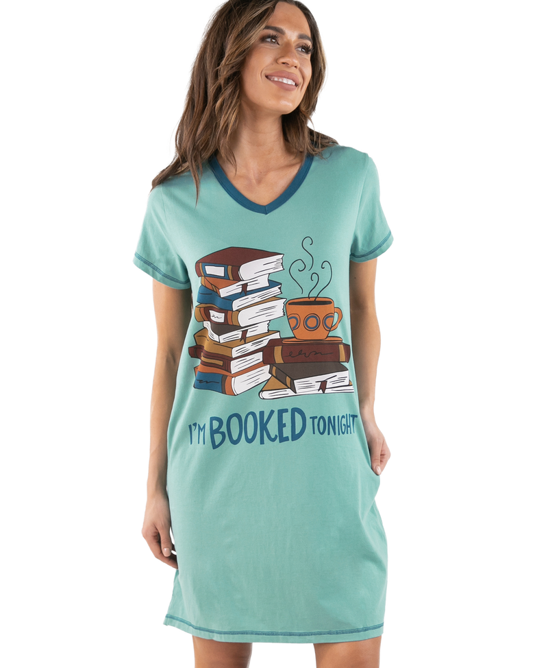 Load image into Gallery viewer, Booked Tonight Women&#39;s V-Neck Nightshirt L/XL
