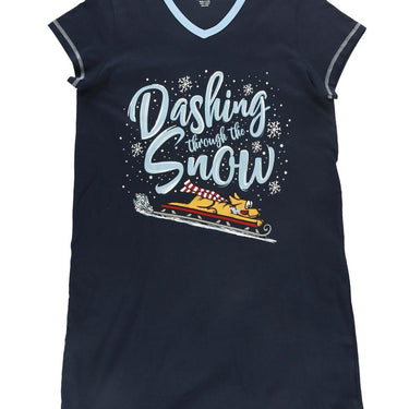 Lazy One Dashing Through the Snow Women's Dog V-neck Nightshirt Size S/M
