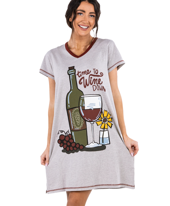 Time To Wine Down Women's V-Neck Nightshirt L/XL