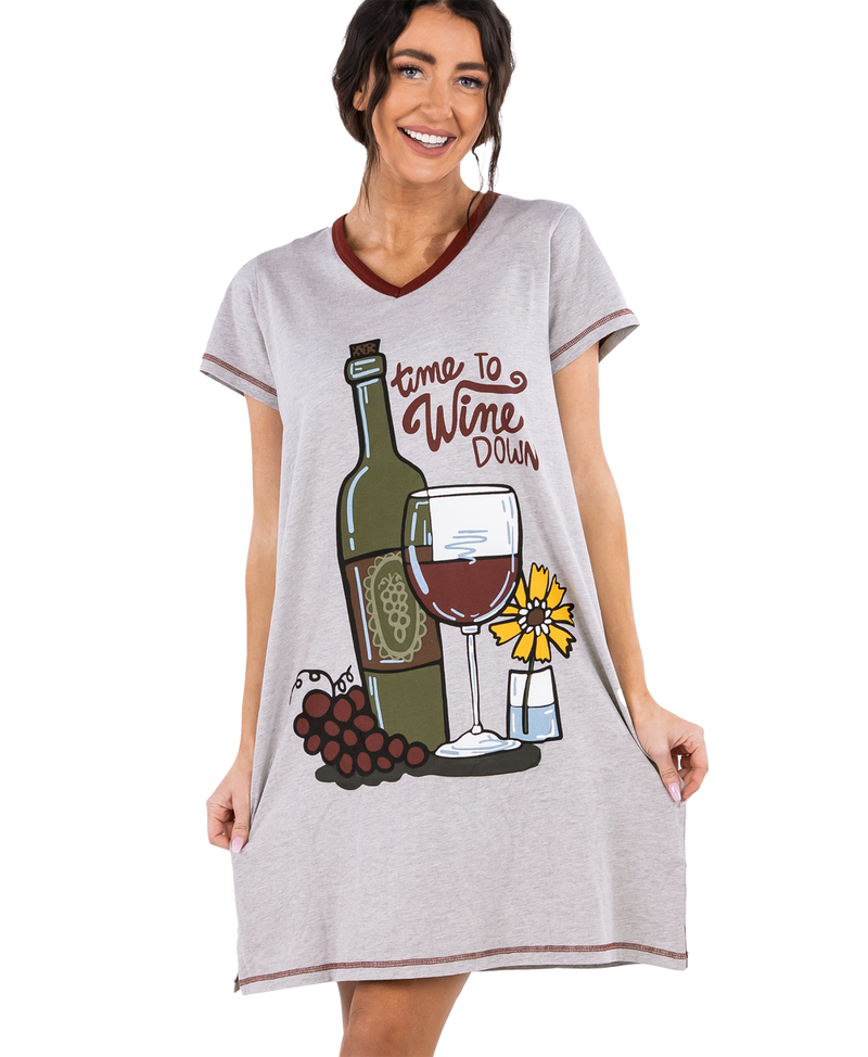 Load image into Gallery viewer, Time To Wine Down Women&#39;s V-Neck Nightshirt L/XL
