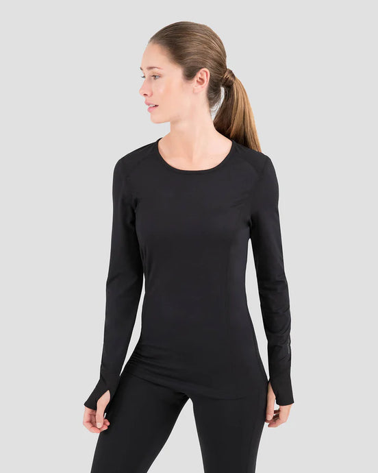 WOMEN'S CLOUD NINE MIDWEIGHT PERFORMANCE BASELAYER SCOOP SHIRT 2X BLACK