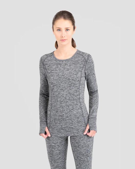 WOMEN'S CLOUD NINE MIDWEIGHT PERFORMANCE BASELAYER SCOOP SHIRT LARGE DARK GREY MELANGE