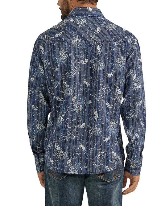 Wrangler Mens 2XT Retro Premium Western Snap Print Shirt - Indigo Paisley