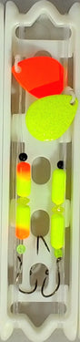 Fish Eye Tackle Colorado #3 Harness 2 Floats & Hooks 2ct (UV Crystal Chartreuse + Orange)