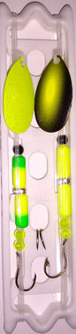Fish Eye Tackle Indiana #5 Pro Harness 2 Floats & Hooks 2ct (Comet Yellow+Crystal Chartreuse)