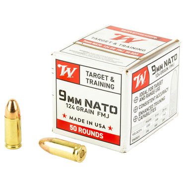 Winchester USA White Box Brass 9mm 124-Grain 50-Rounds FMJ