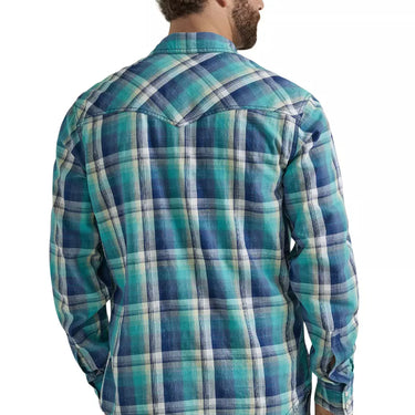 Wrangler Men's Plaid Print Long Sleeve Snap Western Shirt (Blue) Size XL