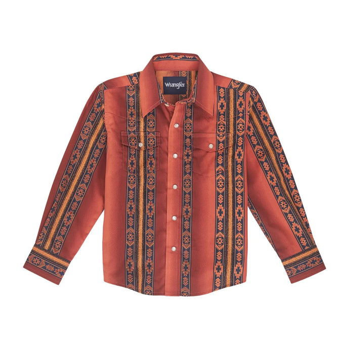 Wrangler Boys XL Checotah Rust Snap Button Shirt