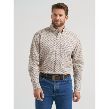 Wrangler Men's George Strait Button Down Shirt (Pale Stone) Size L