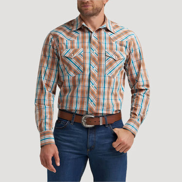 Wrangler Men's 20X® Competition Western Shirt (Rustic Brown Madras) Size L
