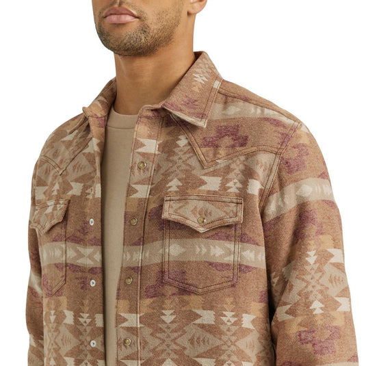 Wrangler Mens  Retro Brown Aztec Modern Fit Long Sleeve Shirt