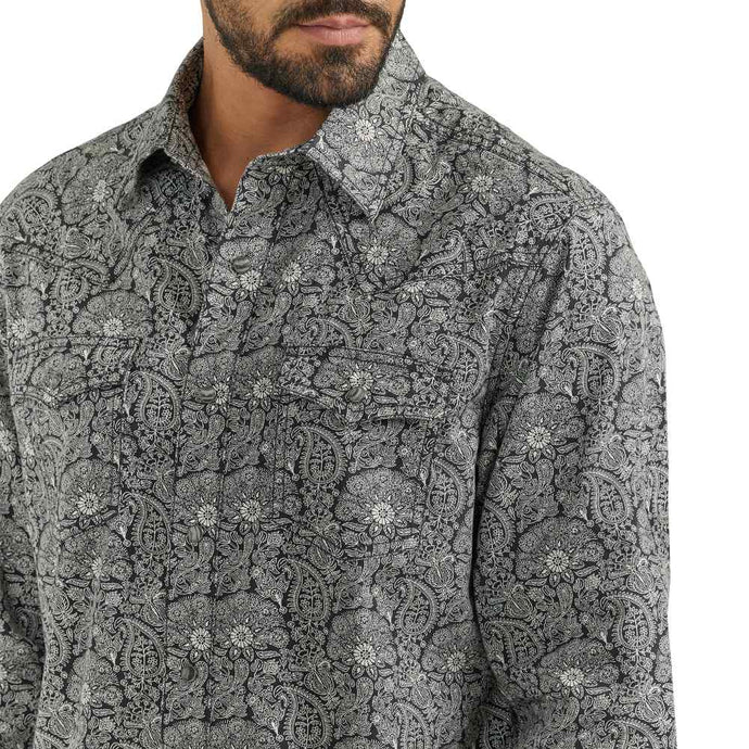 Wrangler Mens 2XT Retro Blcak & Grey Paisley Print Shirt