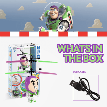 What's in the box: Buzz Lightyear helicopter, box and USB cable