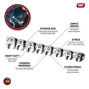 Performance Tool 8 pc. SAE Crowfoot Wrench Set