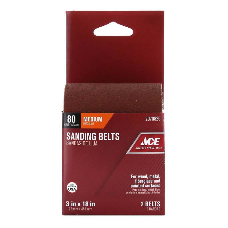 Load image into Gallery viewer, Ace 18 in. L X 3 in. W Aluminum Oxide Sanding Belt 80 Grit Medium 2 pc
