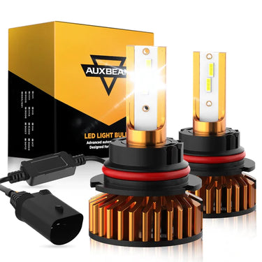 Auxbeam 9004 Led Headlight Bulbs 52w 10000lm F2 Series Mini Size 6500k Cool White | 2 Bulbs