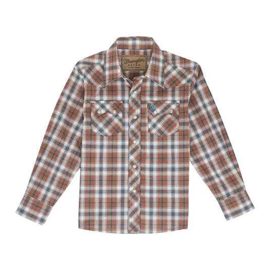 Wrangler Boys L Retro Long Sleve Snap Shirt - Brown