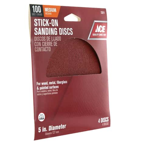 Ace 5 in. Aluminum Oxide Adhesive Sanding Disc 100 Grit Medium 4 pk