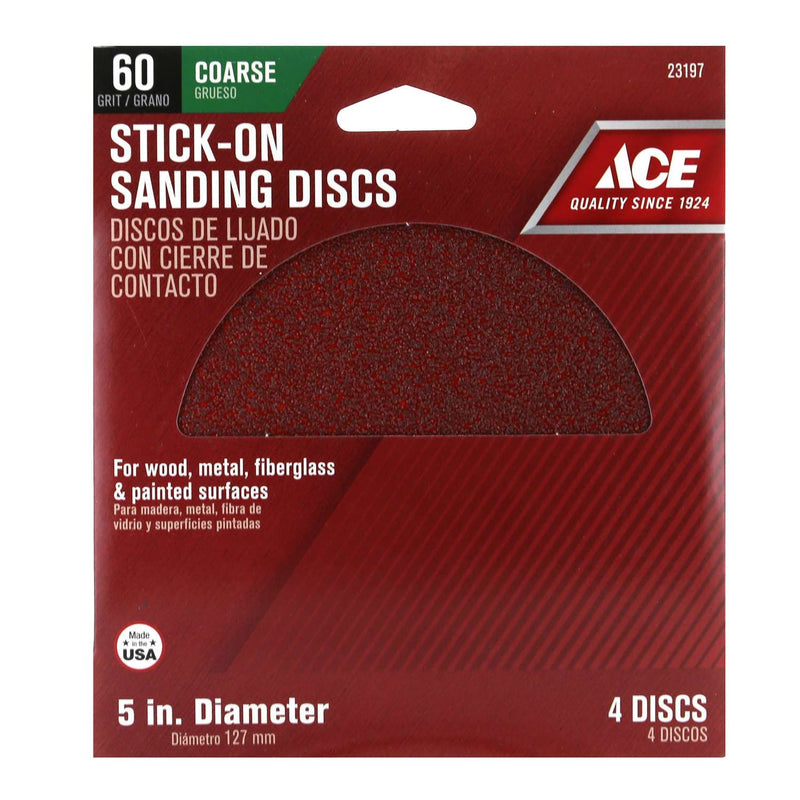 Load image into Gallery viewer, Ace 5 in. Aluminum Oxide Adhesive Sanding Disc 60 Grit Coarse 4 pk
