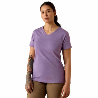 Ariat Rebar Cotton Strong Standard V-Neck T-Shirt (Mulled Grape Heather) Size L