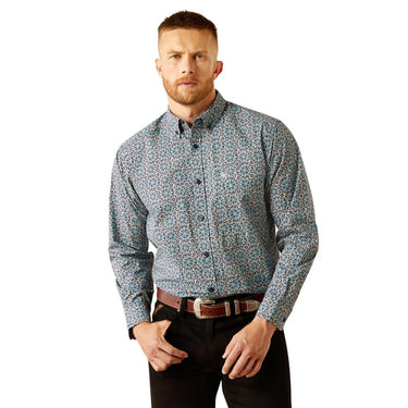 Ariat Men's Santiago Print Long Sleeve Western Shirt (Dark Teal) Size