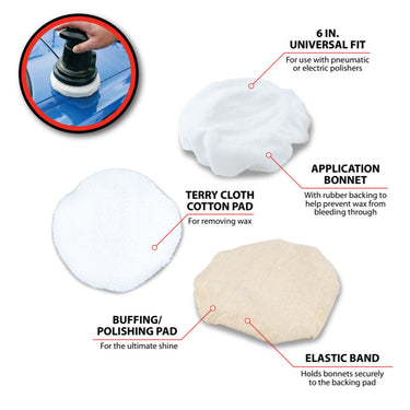 Performance Tool 3 pc. 6" Polishing Bonnets