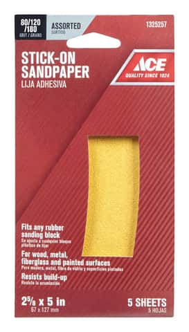 Ace 5 in. L X 2-5/8 in. W Assorted Grit Aluminum Oxide Sanding Sheet 1 pk