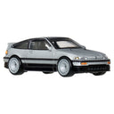 Passenger-side front view of the silver Hot Wheels '88 Honda CRX with Real Riders tires
