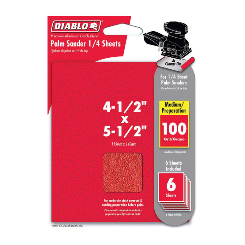 Load image into Gallery viewer, Diablo 5-1/2 in. L X 4-1/2 in. W 100 Grit Aluminum Oxide 1/4 Sheet Sandpaper 6 pk
