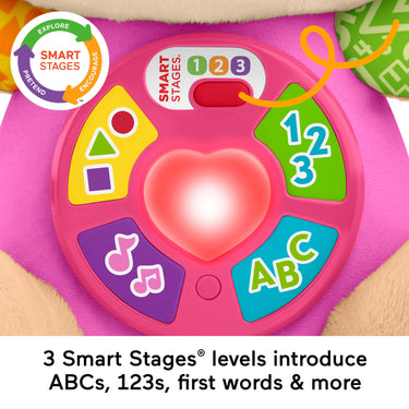 Close-up of the Smart Stages Sis tummy buttons and light-up heart