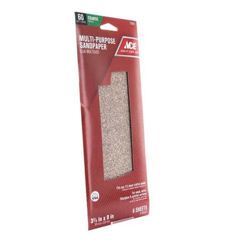 Load image into Gallery viewer, Ace 9 in. L X 3-2/3 in. W 60 Grit Aluminum Oxide Sandpaper 6 pk
