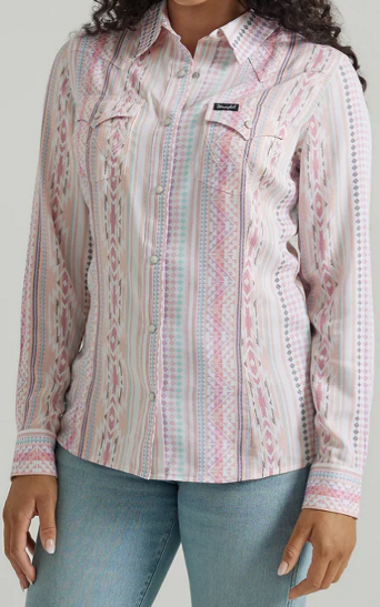 Load image into Gallery viewer, Wrangler Womens XL Retro Aztec Pink Snap Shirt
