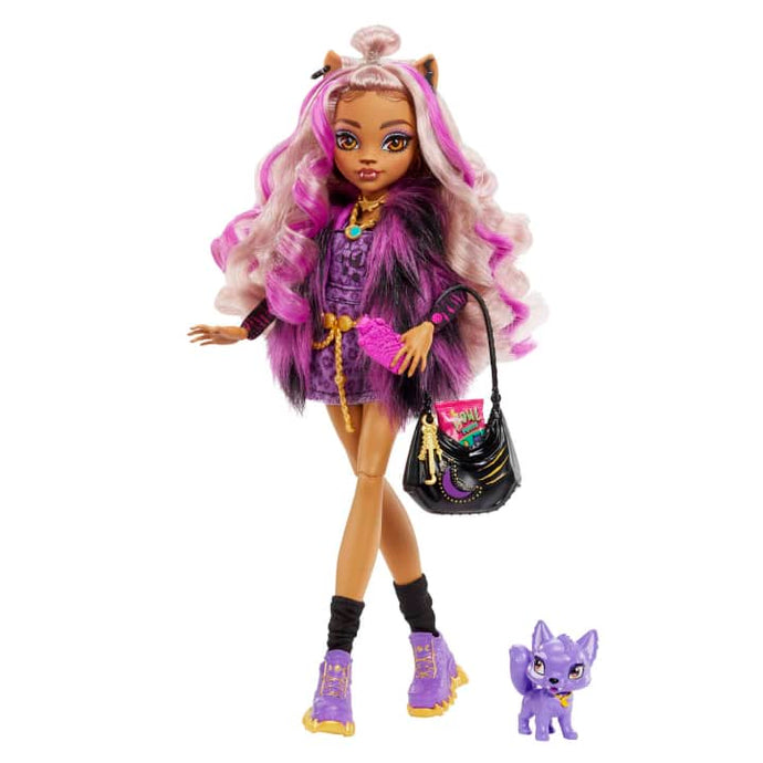 Monster High Doll, Clawdeen Wolf With Pet Dog, Purple Streaked Hair