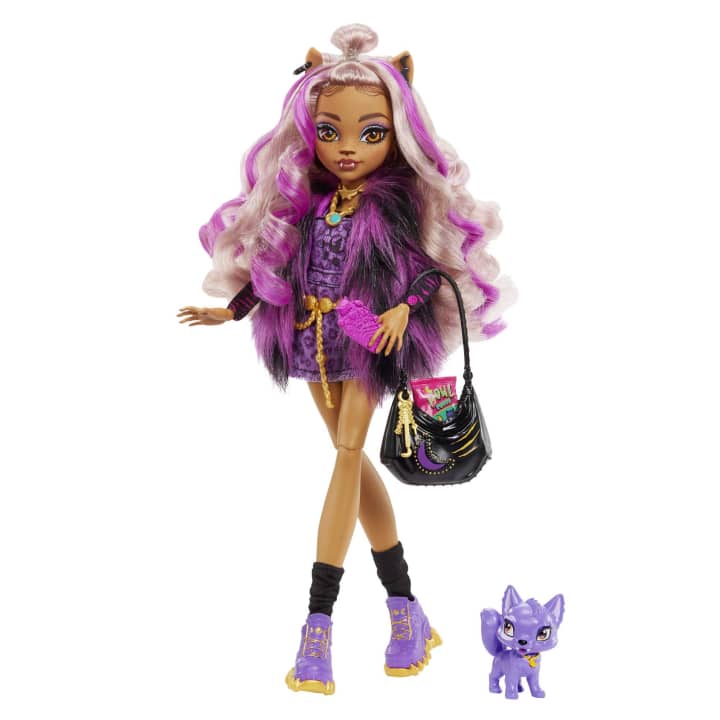 Load image into Gallery viewer, Monster High Doll, Clawdeen Wolf With Pet Dog, Purple Streaked Hair
