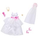 Barbie bridal fashion pack: white wedding gown with pink sash, veil, necklace, bouquet and pink shoes