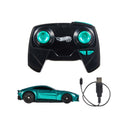 Aston Martin Vantage RC car with its remote control and USB charging cable