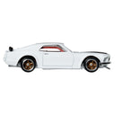Side profile of the white Hot Wheels 1969 Ford Mustang Boss 302 die-cast car