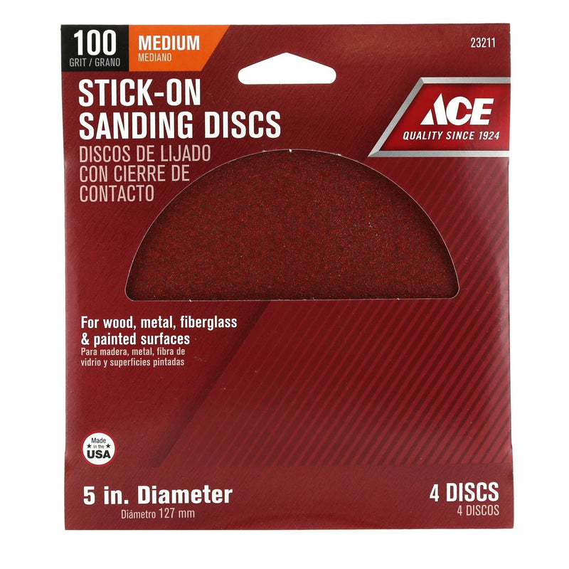 Load image into Gallery viewer, Ace 5 in. Aluminum Oxide Adhesive Sanding Disc 100 Grit Medium 4 pk
