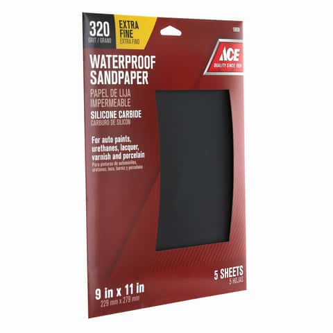 Ace 11 in. L X 9 in. W 320 Grit Silicon Carbide Waterproof Sandpaper 5 pk