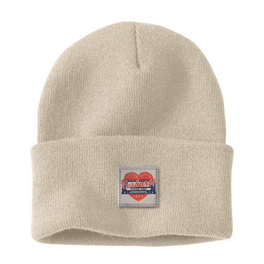 Carhartt Women's Knit Heart Patch Beanie (Oat Milk)