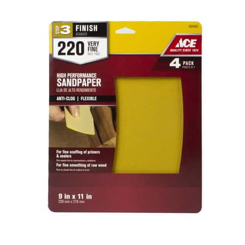 Load image into Gallery viewer, Ace 11 in. L X 9 in. W 220 Grit Aluminum Oxide All Purpose Sandpaper 4 pk
