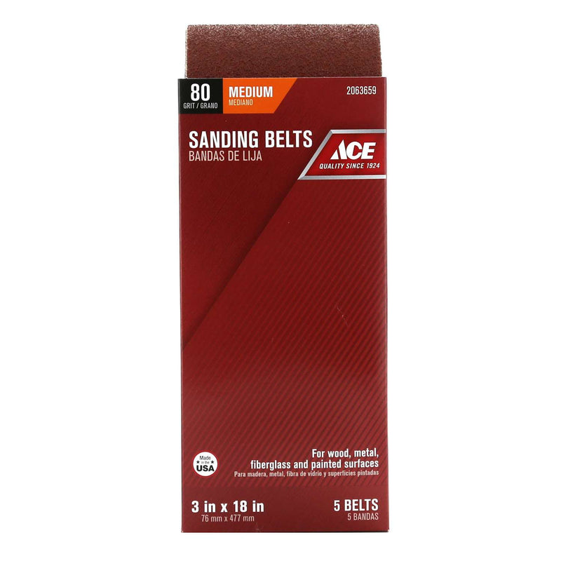 Load image into Gallery viewer, Ace 18 in. L X 3 in. W Aluminum Oxide Sanding Belt 80 Grit Medium 5 pc
