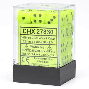 Chessex Dice: Scarab 12mm D6 (Bright Green/Black)