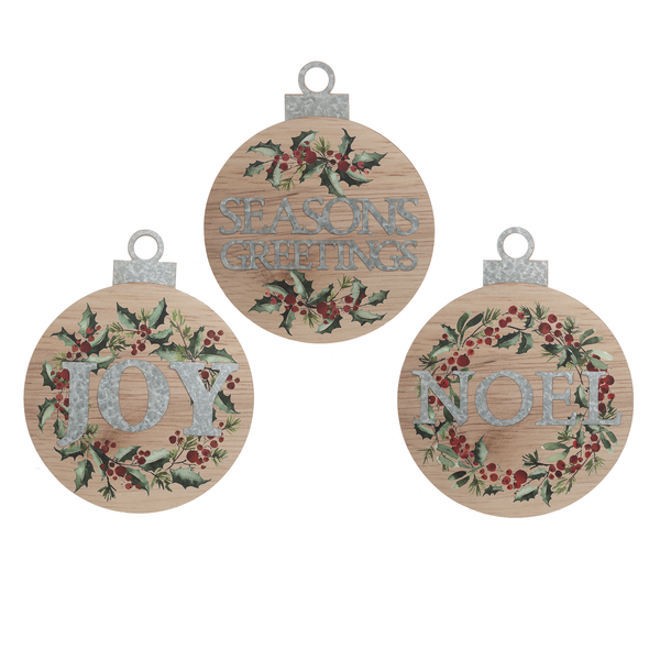 Woodgrain Season's Greeting, Joy, Noel Layered Text Ornament Wall Decor