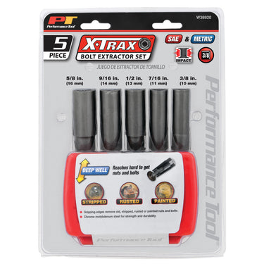 Performance Tool 5 pc. 3/8" Dr. Deep Bolt Extractor Set