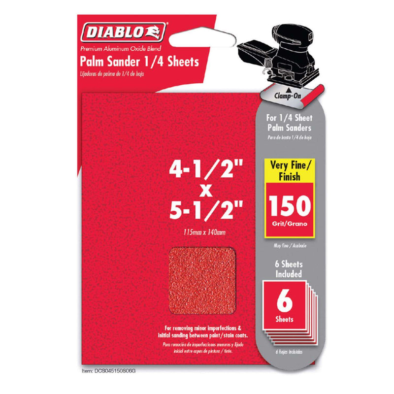 Load image into Gallery viewer, Diablo 5-1/2 in. L X 4-1/2 in. W 150 Grit Aluminum Oxide Sanding Sheet 6 pk
